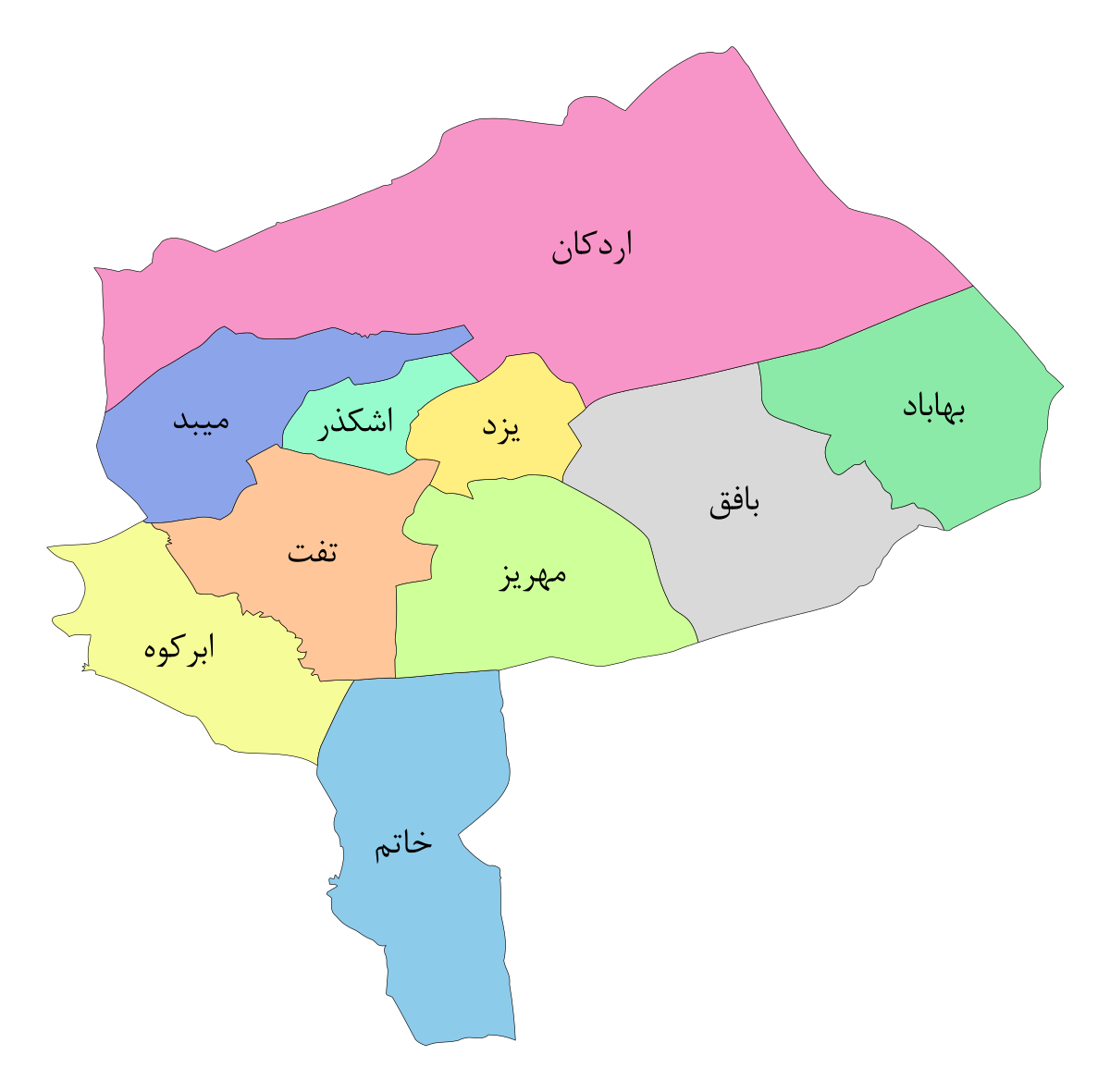 نقشه استانی یزد